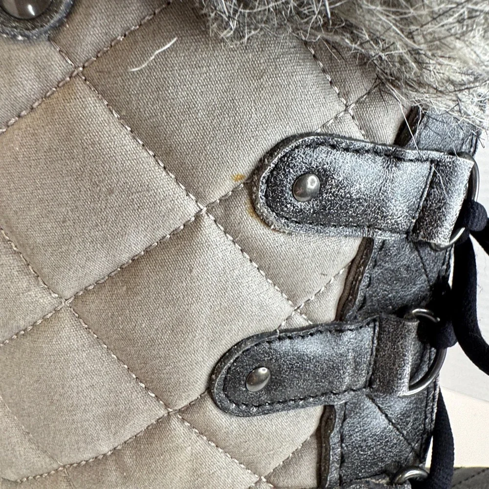 Sorel Winter Boots Womens 12 Gray Quilted Waterproof Faux Fur Lace Up Snow